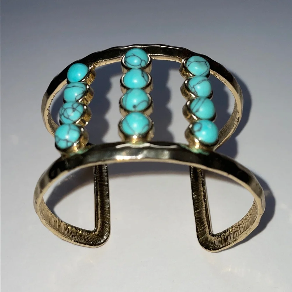 NWOT Gold & Turquoise Adjustable Cuff Bracelet - Picture 2 of 4